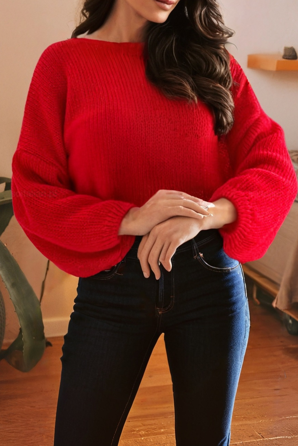 LDC Bow Backless Bubble Sleeve Festive Sweater