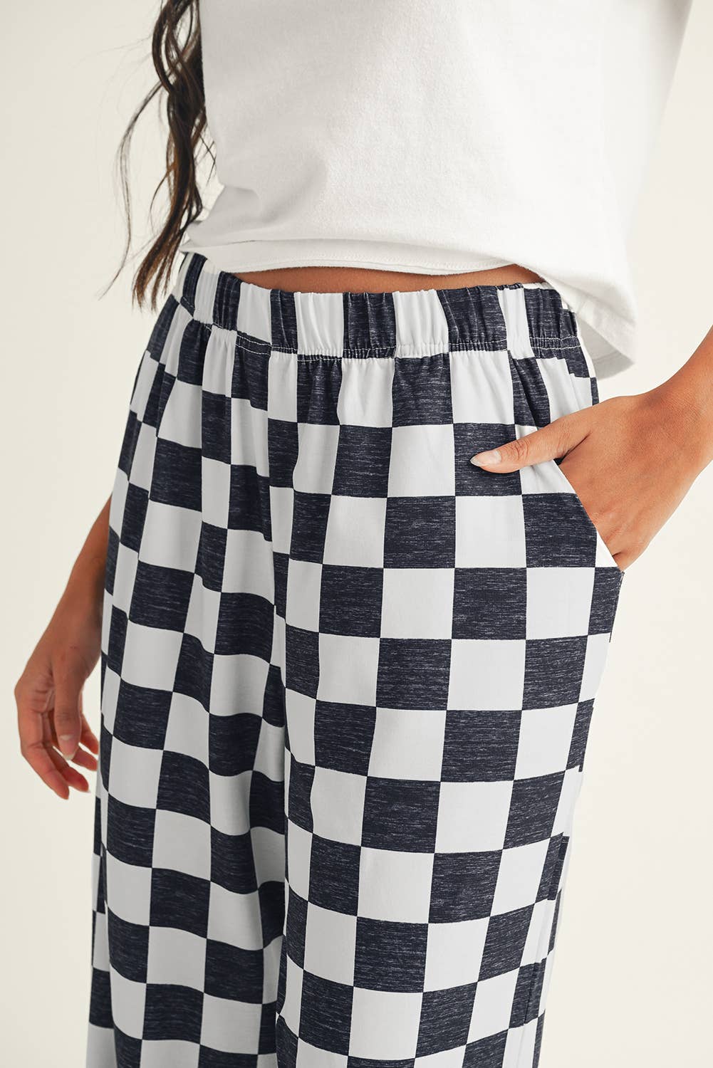 LDC 2-Tone Checked Print High Waist Wide Leg Pants