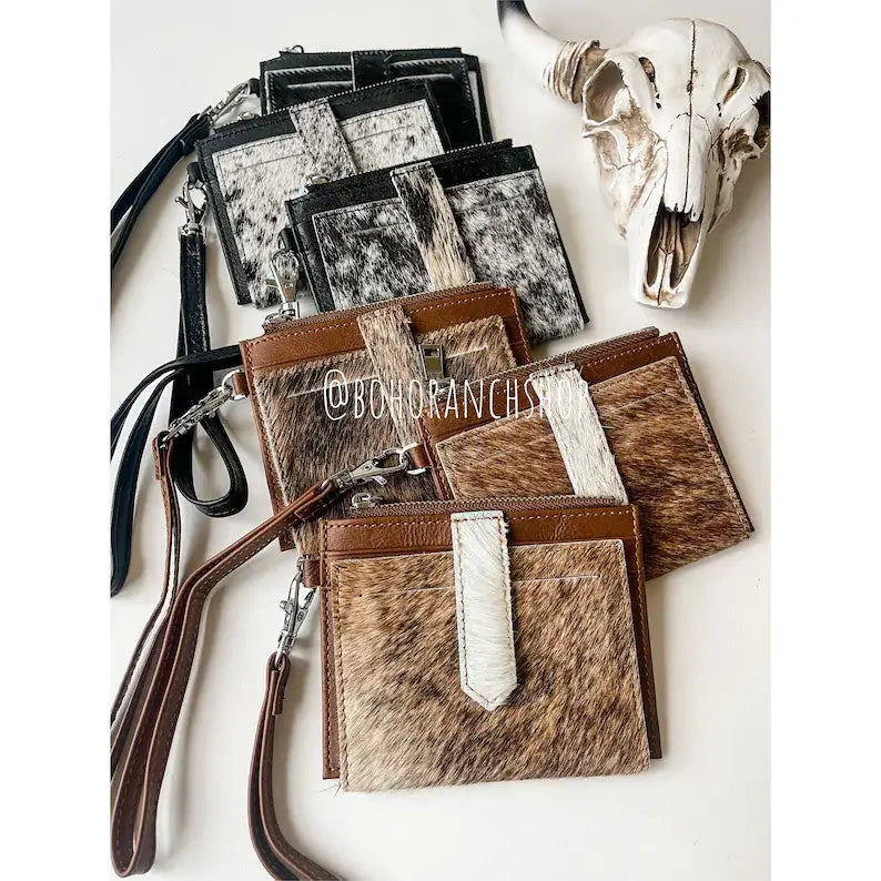 Western Cowhide Leather Wristlet Wallet Money Coins