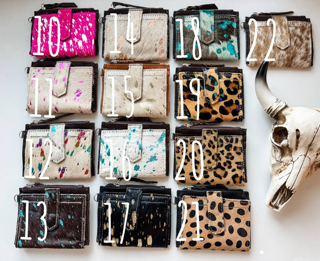 Western Cowhide Leather Wristlet Wallet Money Coins