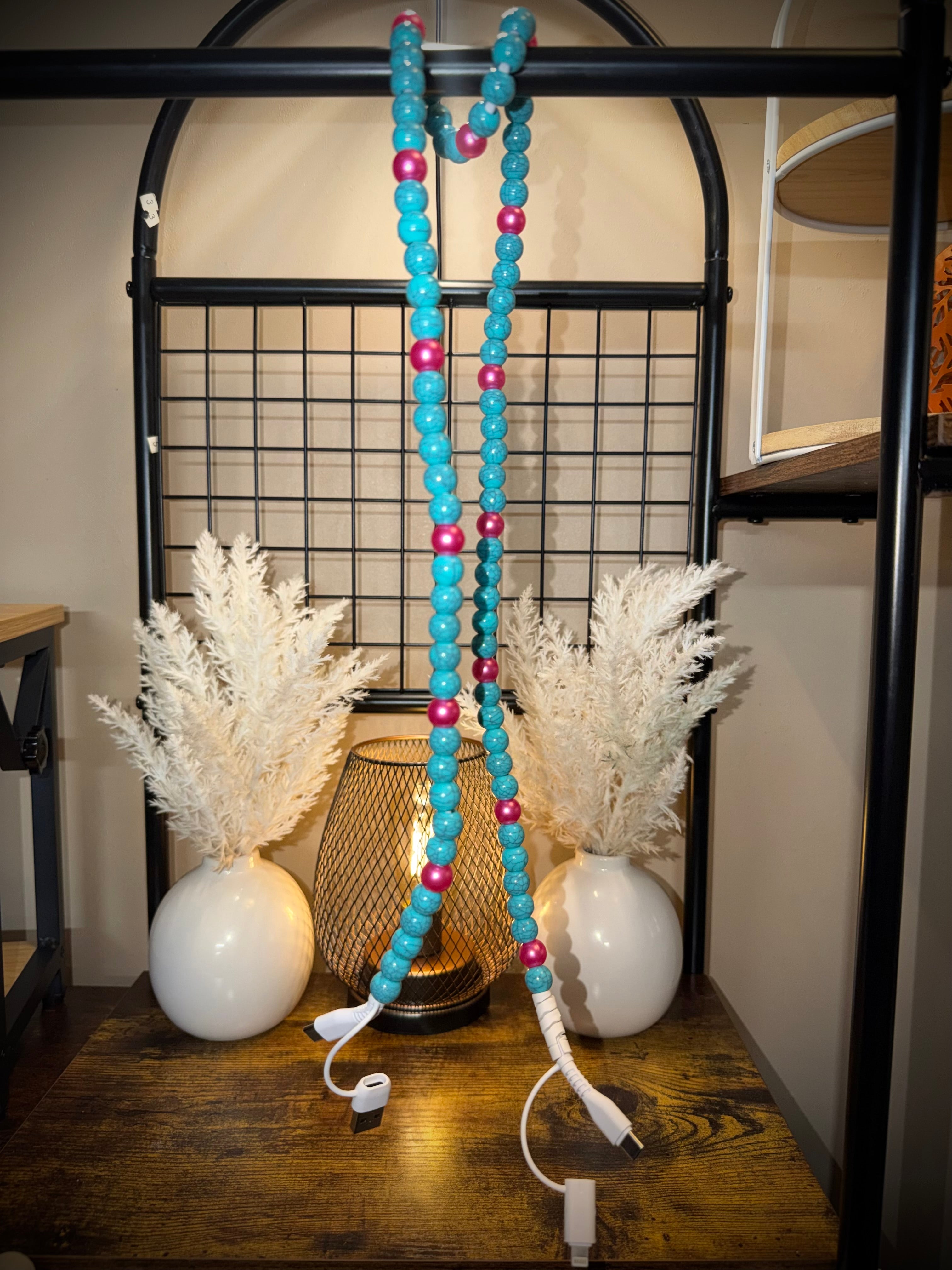 Pink and Turquoise Beaded IPhone/Android Charger