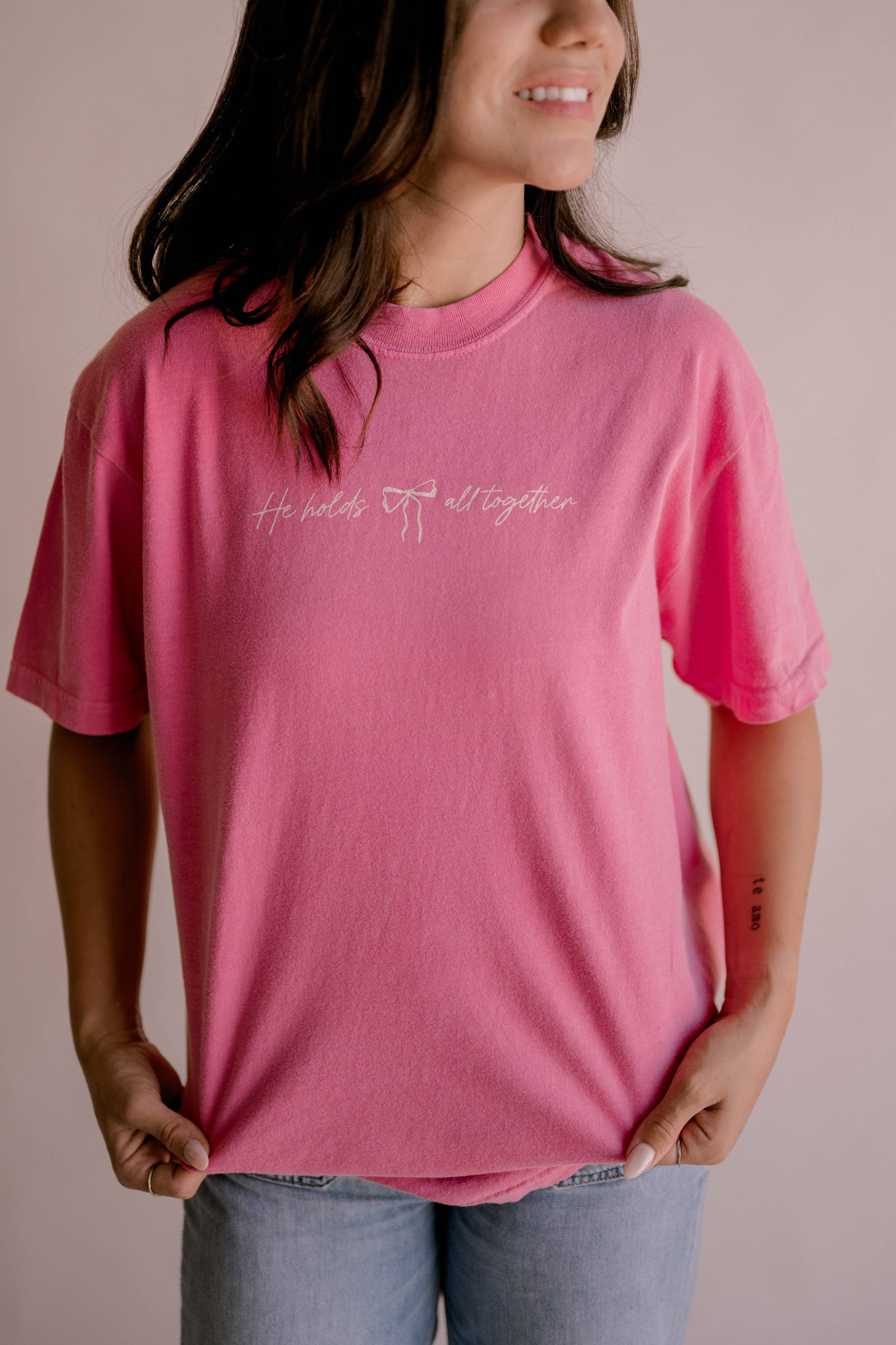 He Holds All Together Tee - Pink | Women's Christian Tee