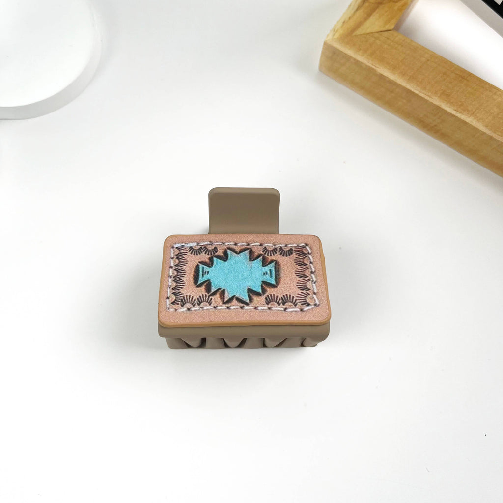 Western cowboy style leather square hair claw clip