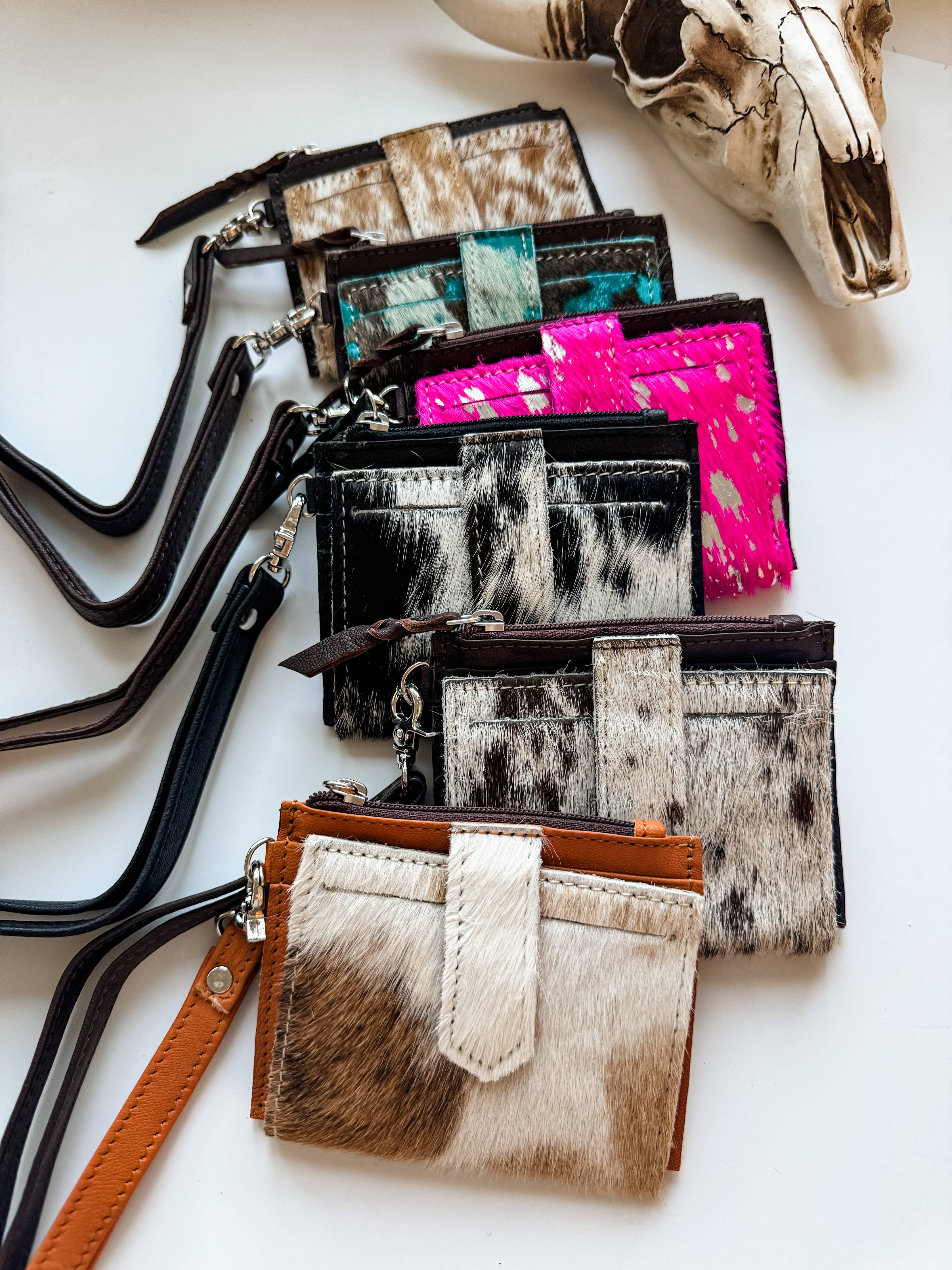 Western Cowhide Leather Wristlet Wallet Money Coins