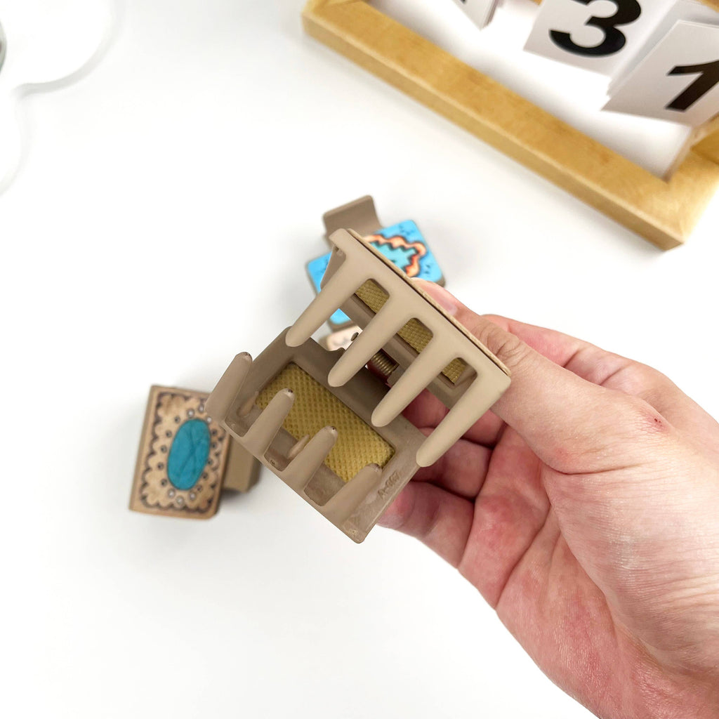 Western cowboy style leather square hair claw clip