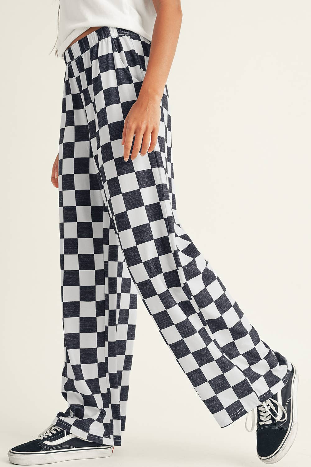LDC 2-Tone Checked Print High Waist Wide Leg Pants