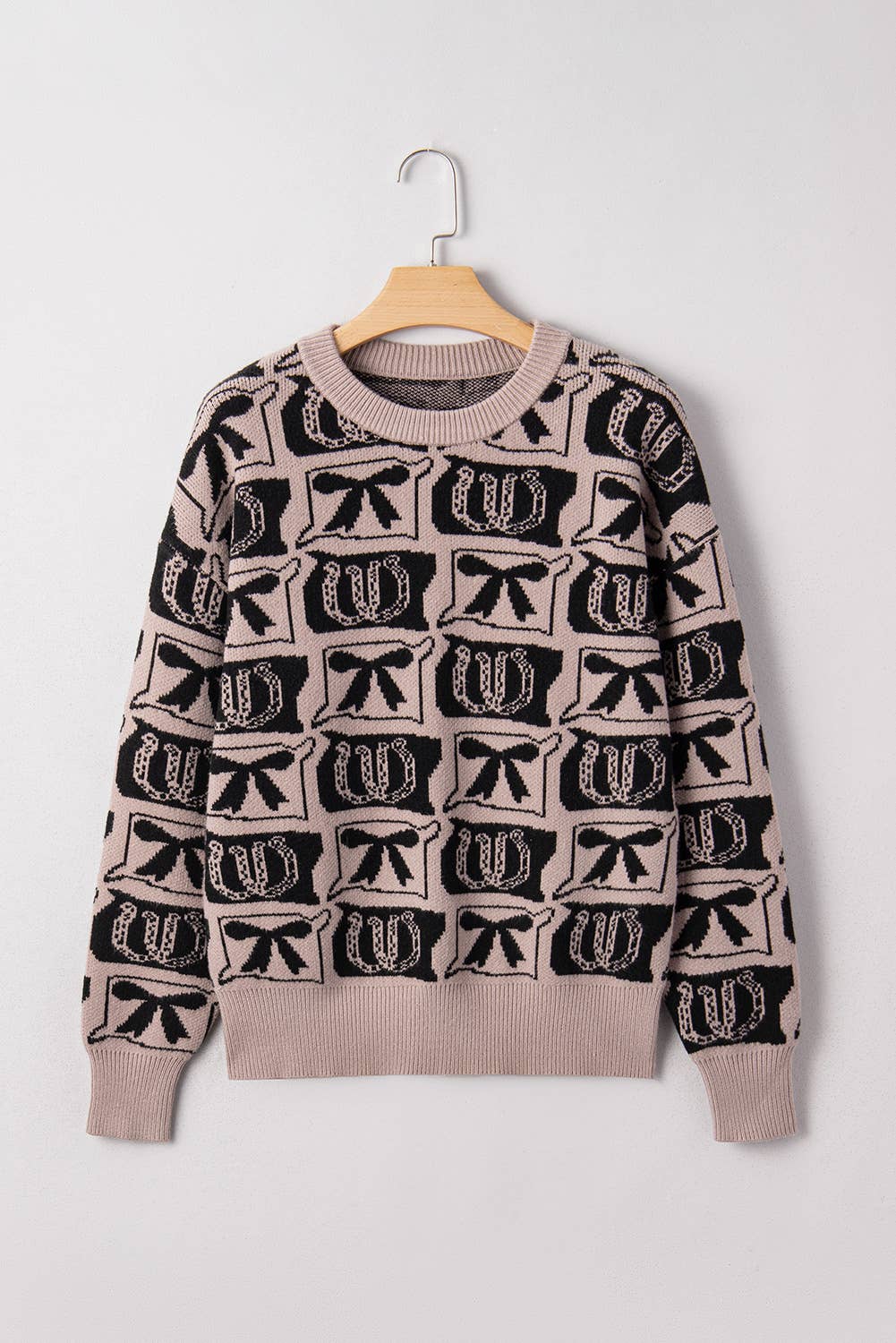 Bows Horseshoes Pattern Western Fashion Print Sweater (S-4X)