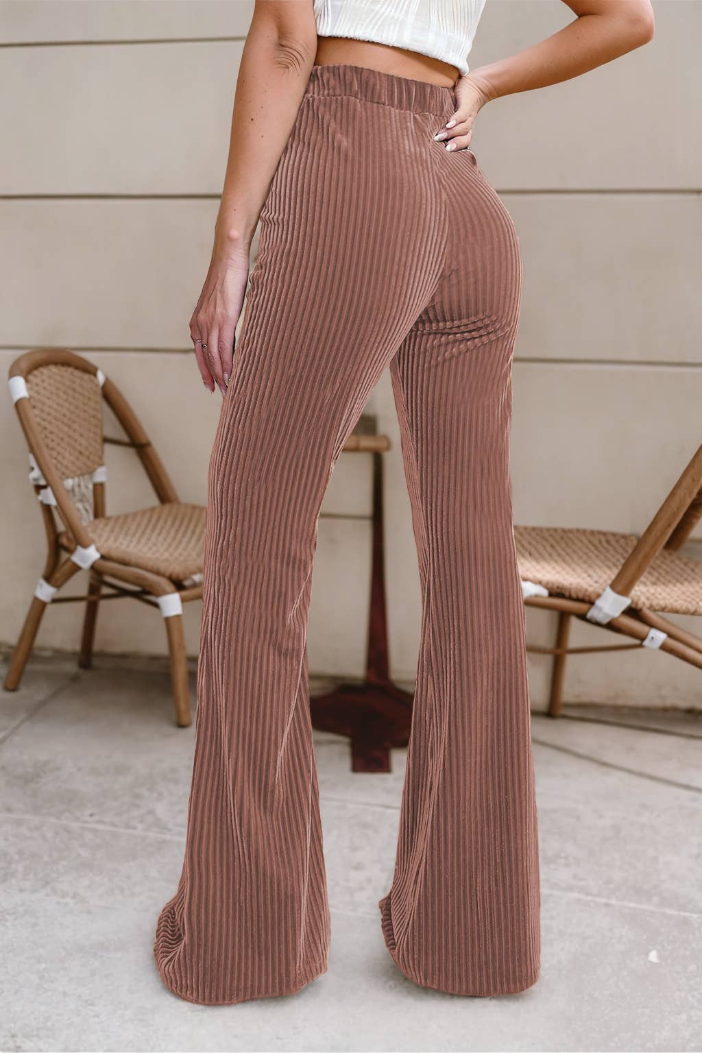 LDC Solid Color High Waist Flare Corduroy Pants