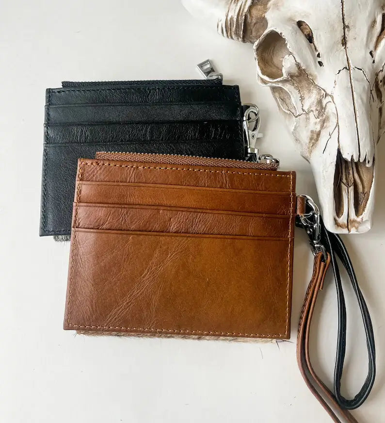Western Cowhide Leather Wristlet Wallet Money Coins