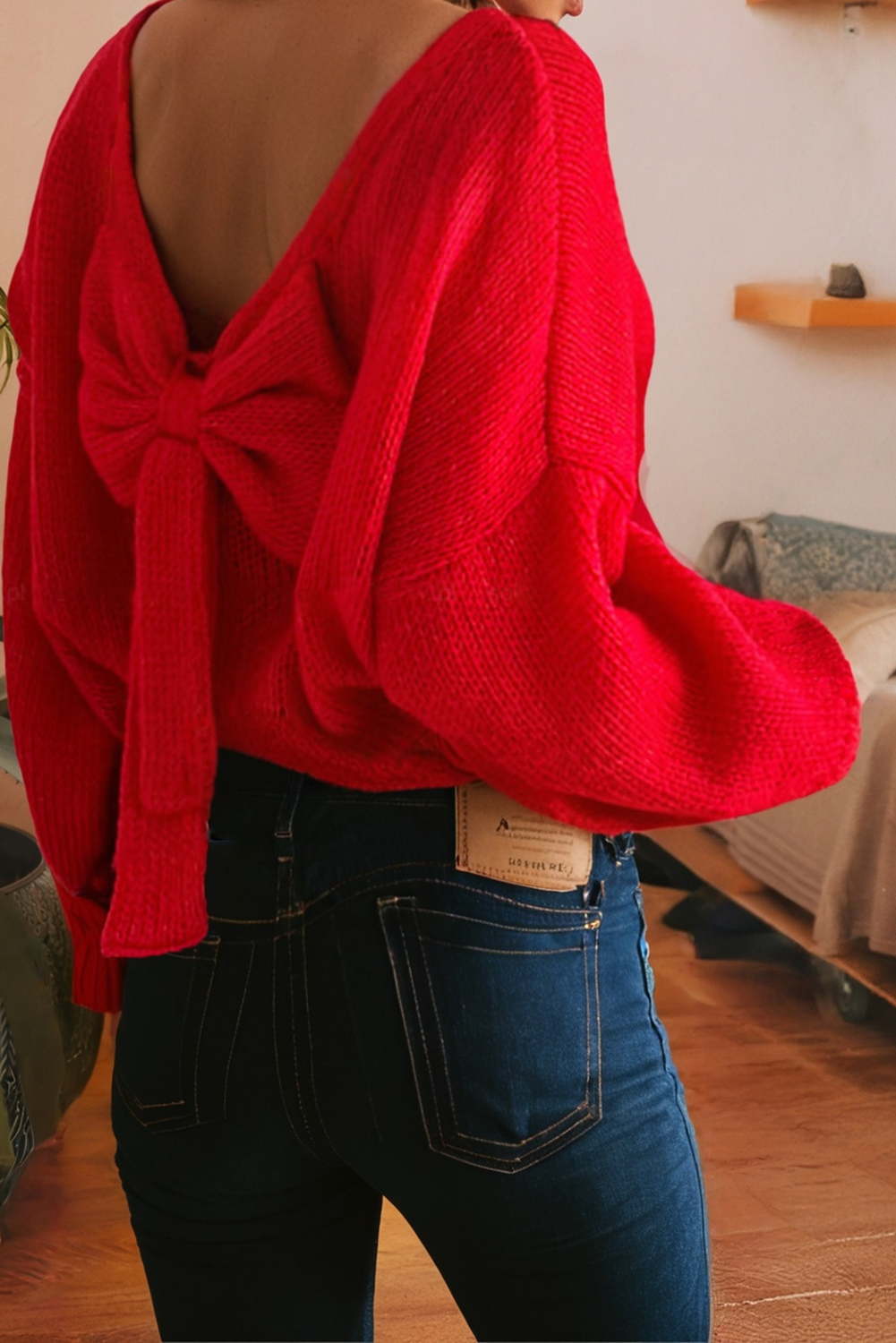 LDC Bow Backless Bubble Sleeve Festive Sweater