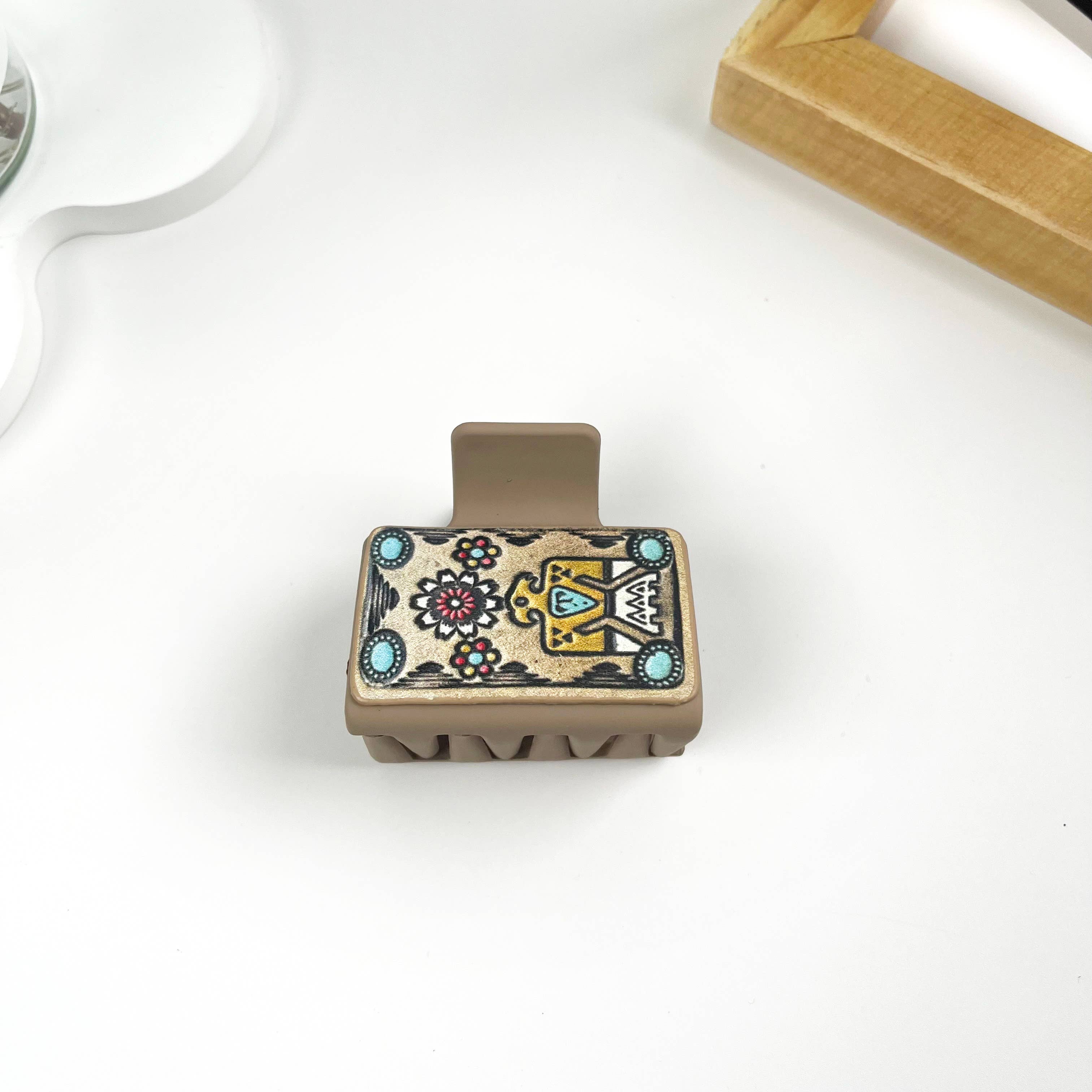 Western cowboy style leather square hair claw clip