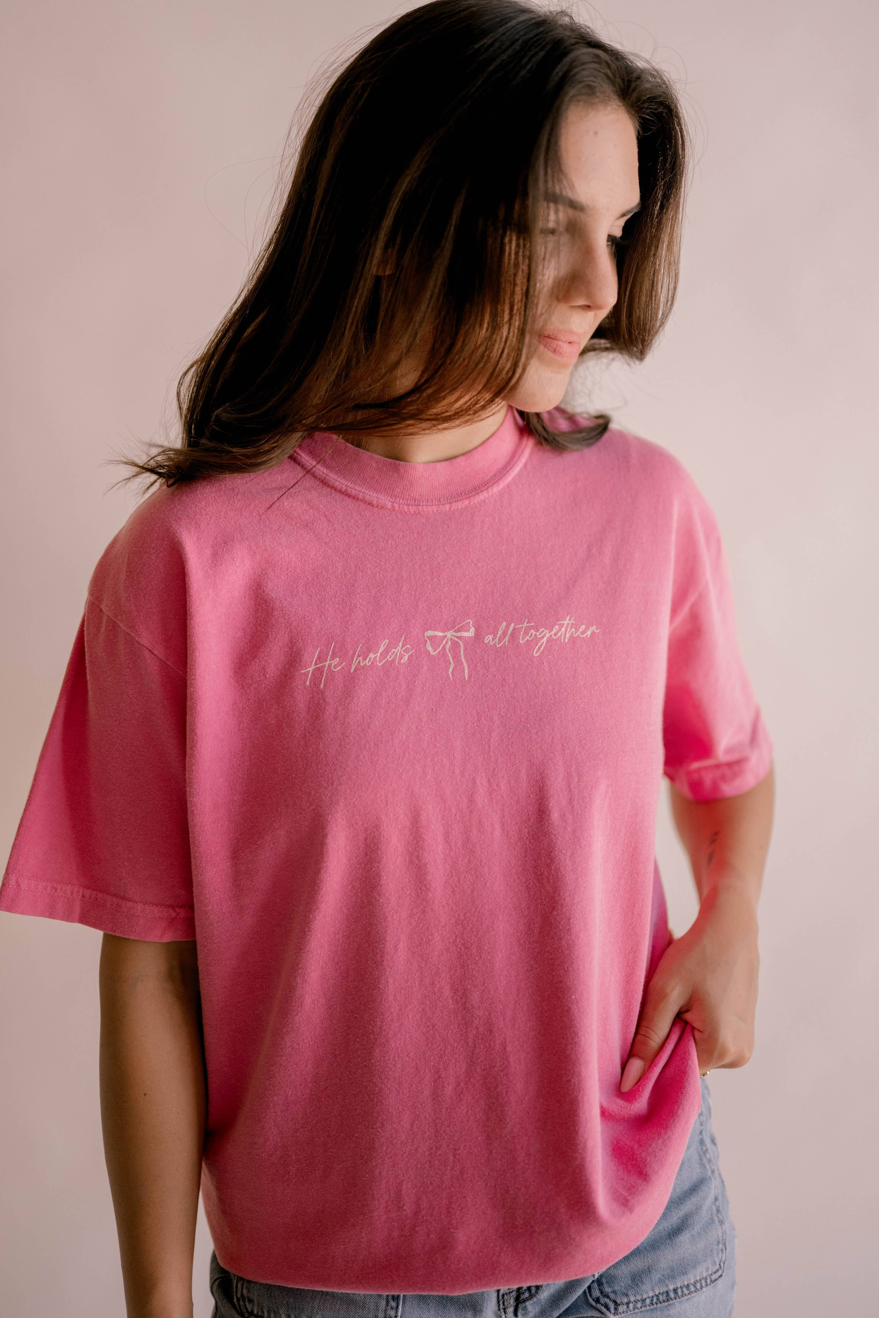He Holds All Together Tee - Pink | Women's Christian Tee