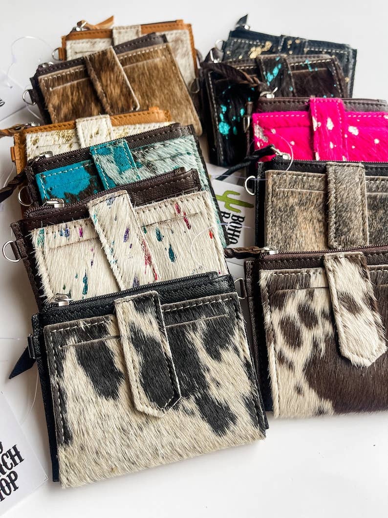 Western Cowhide Leather Wristlet Wallet Money Coins