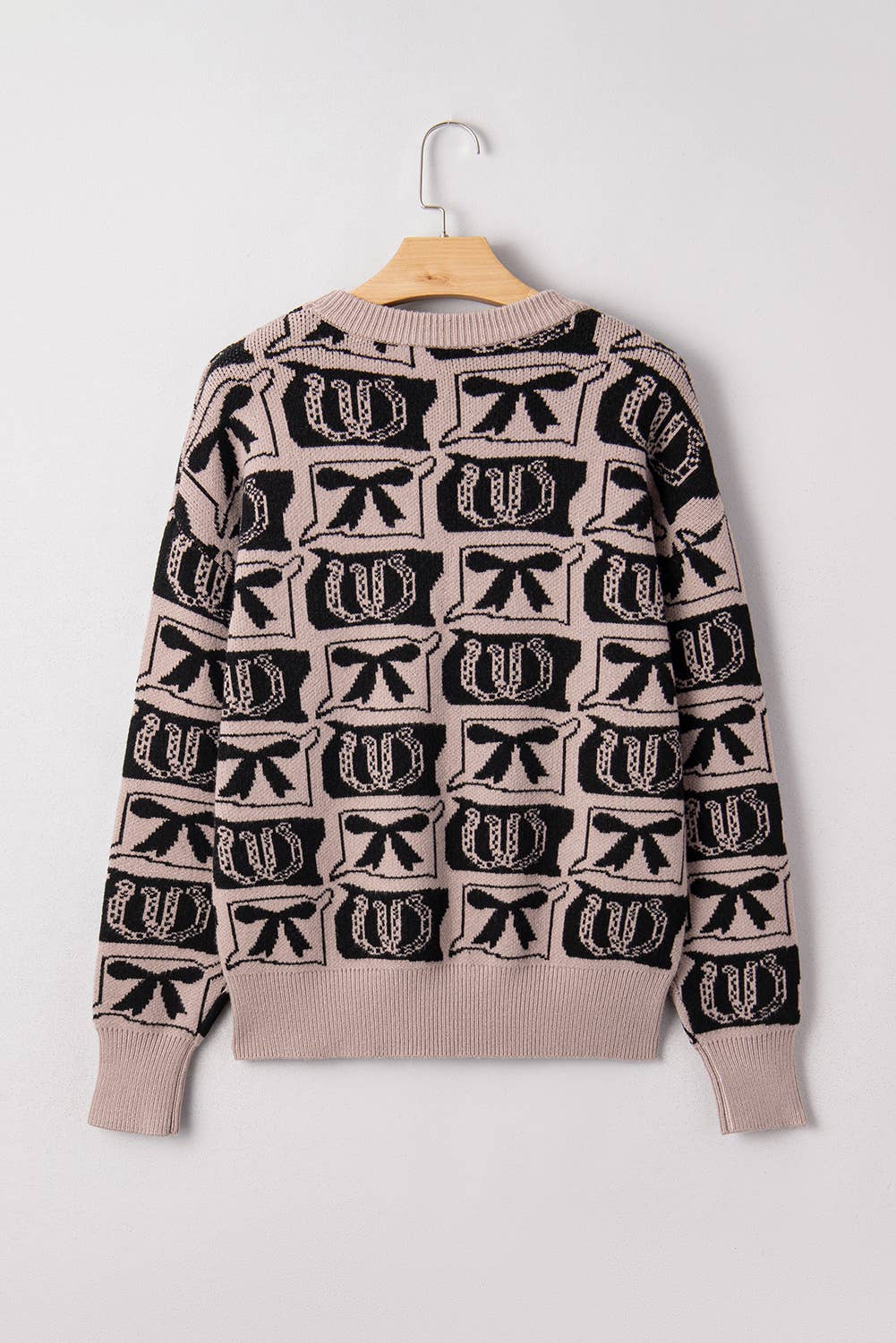 Bows Horseshoes Pattern Western Fashion Print Sweater (S-4X)