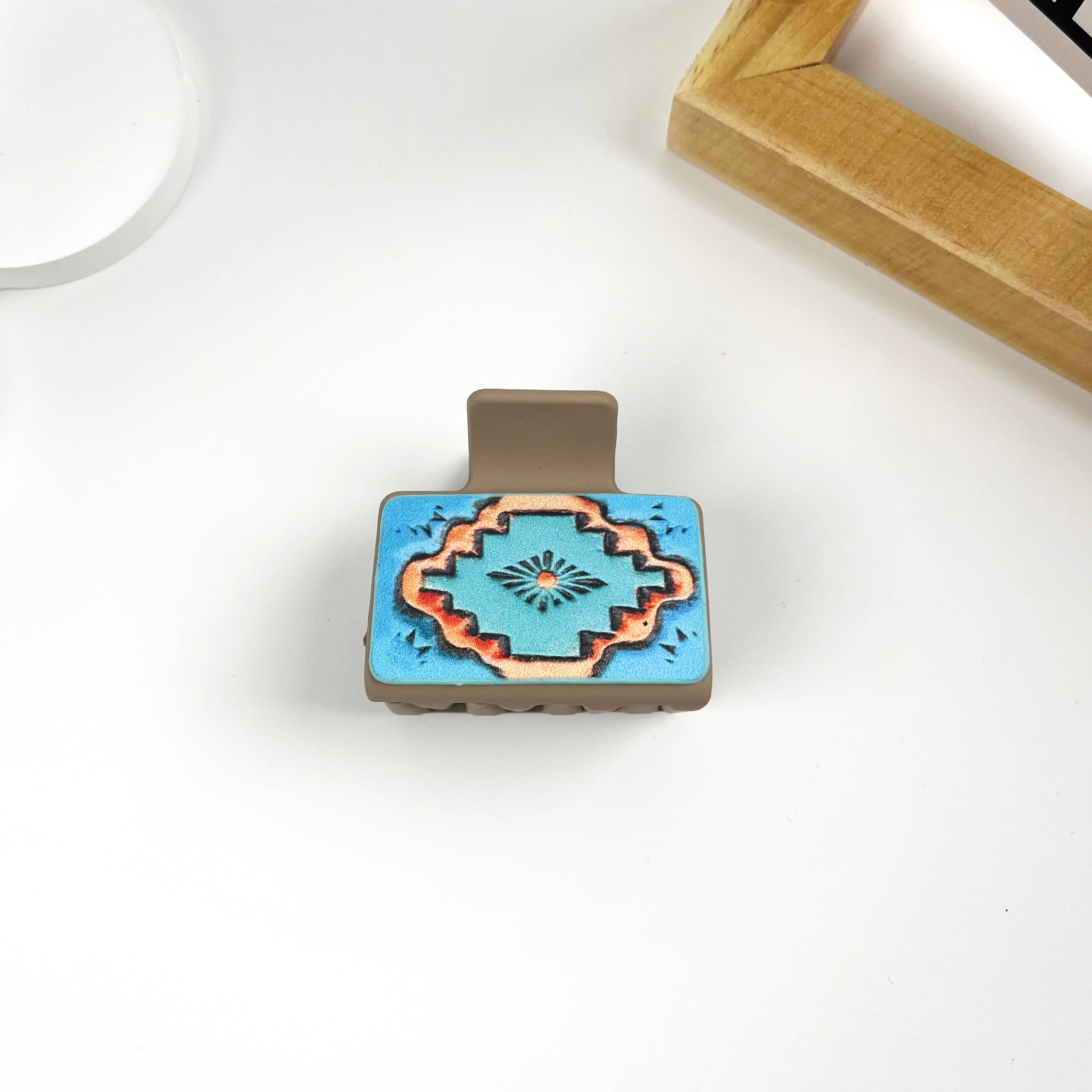 Western cowboy style leather square hair claw clip