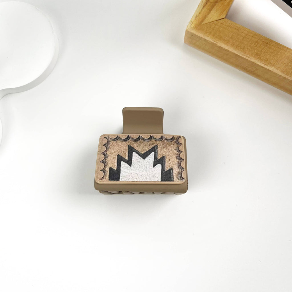 Western cowboy style leather square hair claw clip