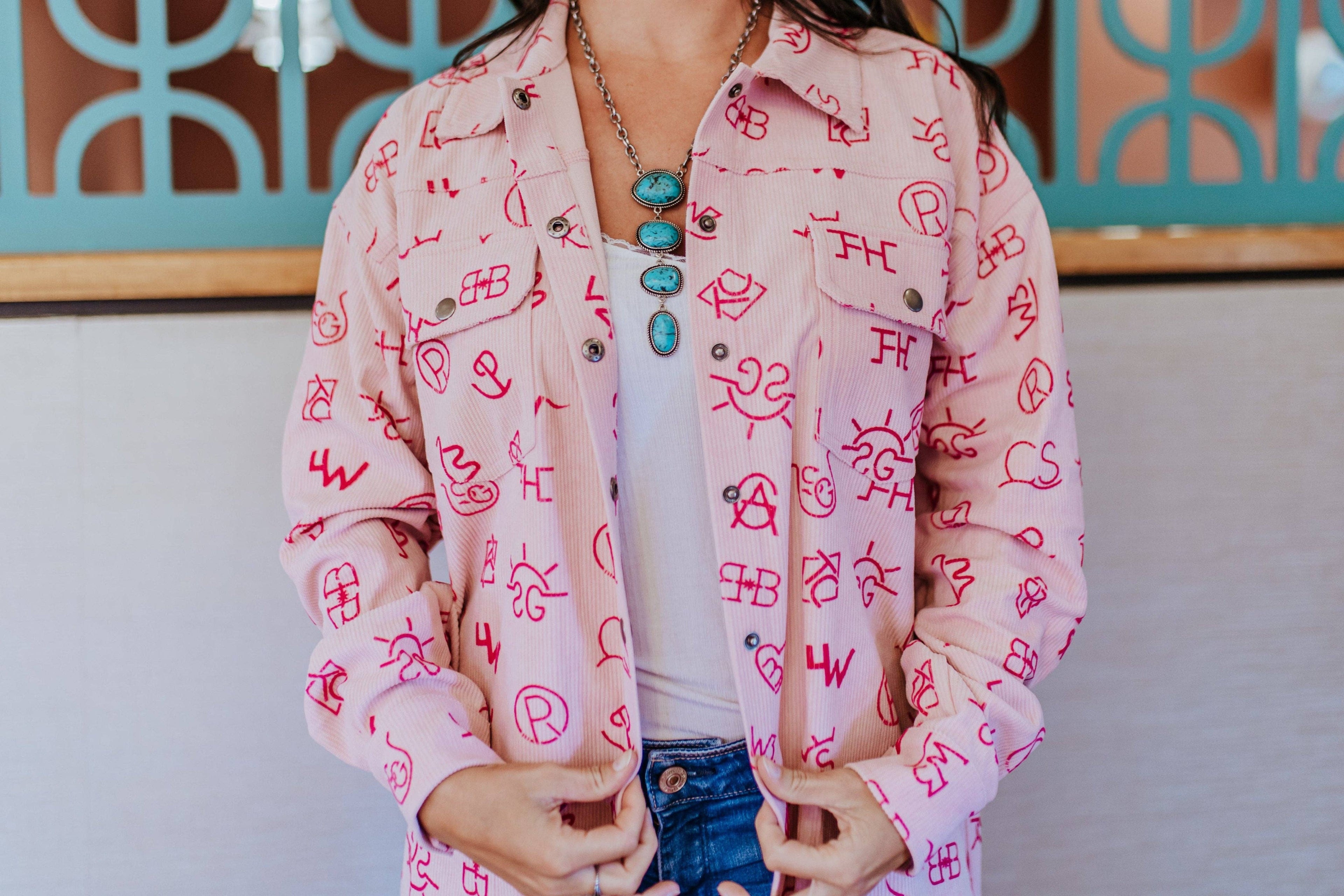 MK572 3D Print Branded Corduroy Shacket